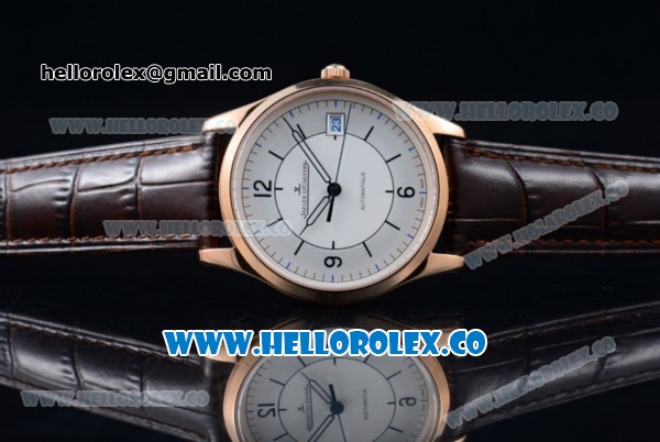 Jaeger-LECoultre Master Grande Ultra Thin Miyota 9015 Automatic Rose Gold Case with Sector Dial Arabic Numeral Markers and Brown Leather Strap - Click Image to Close